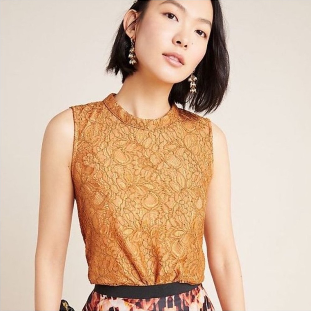 Anthropologie Sunday In Brooklyn Lace Bronze Top Size XS